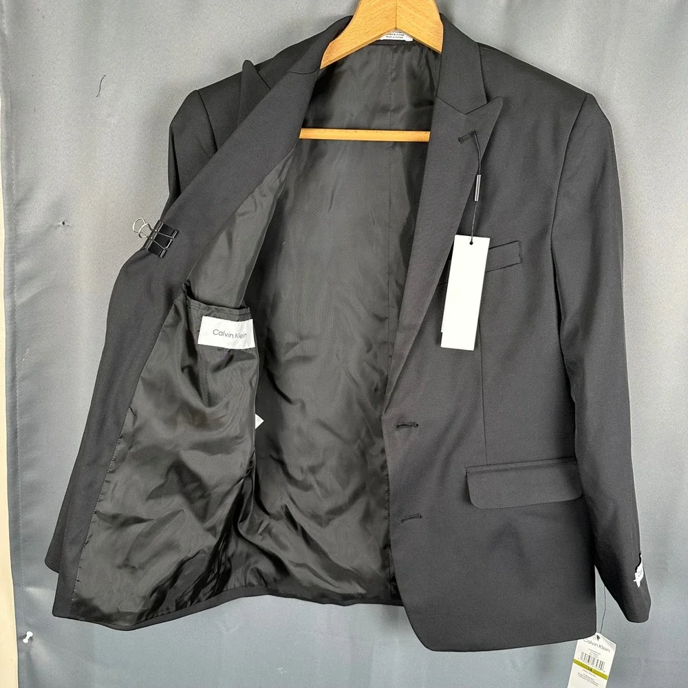 Calvin Klein Boys Black Slim Fit Husky Stretch Suit Jacket Blazer Size 14 H
